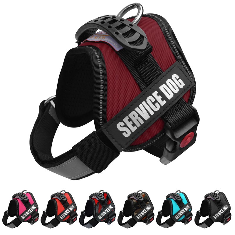 ALBCORP Service Dog Vest Harness â€“ Reflective, No-Pull Harness with Handle & Comfy Mesh Padding â€“ Sizes XXS-XL for Puppies, Small & Large Dogs â€“ 2 Removable Service Patches Included (XXS, Maroon) - Image 1